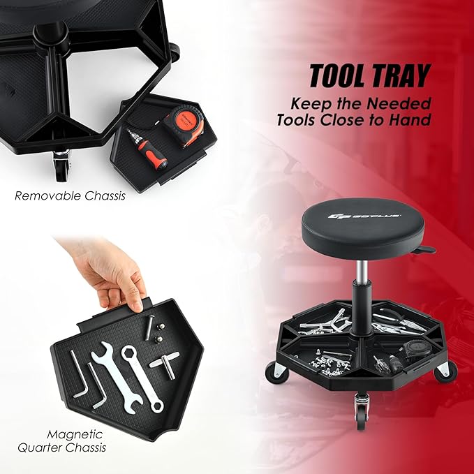 Goplus Mechanic Stool, Rolling Garage Chair - Image 5