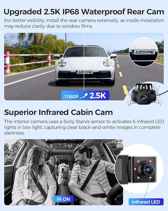AZDOME M550 Max 4K 3 Channel Dash Cam, Dual STARVIS Sensors, 4K+2.5K+1080P - Image 4