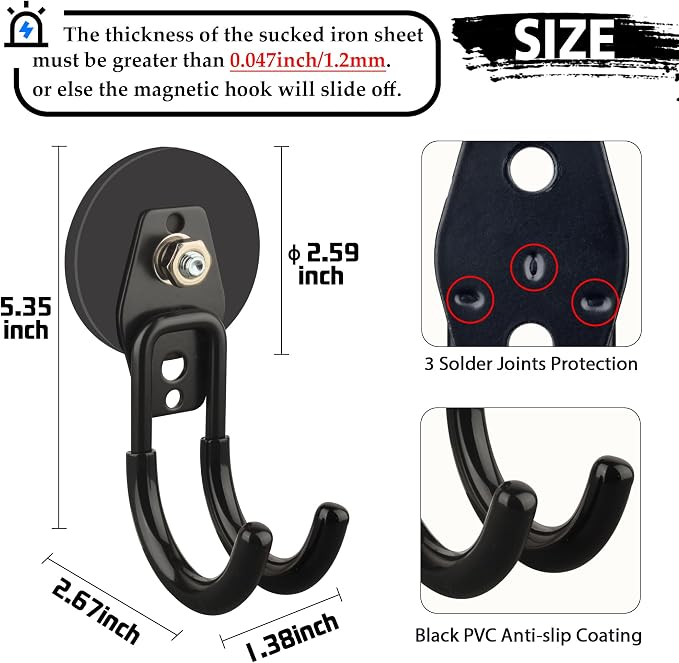 ULIBERMAGNET Garage Magnetic Hooks, 4 Pack Black Heavy Duty Large J Hooks - Image 2