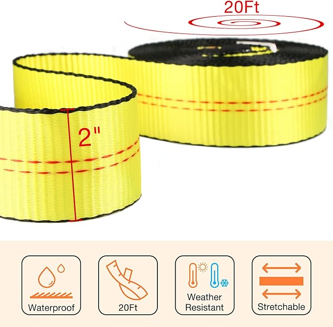 Recovery Tow Strap 2in X 20ft Heavy Duty 20, 000 lbs Break Strength, Use - Image 5