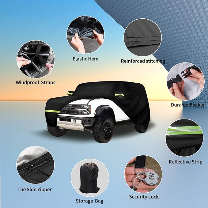 Waterproof Car Covers for 2021-2024 Ford Bronco 2 Door 210T Custom Outdoor - Image 2
