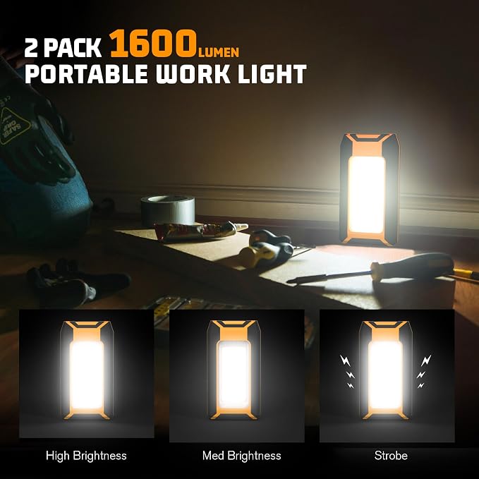 2 Pack 40W 1600LM LED Work Light, Rechargeable Portable Magnetic Flood Lights - Image 9