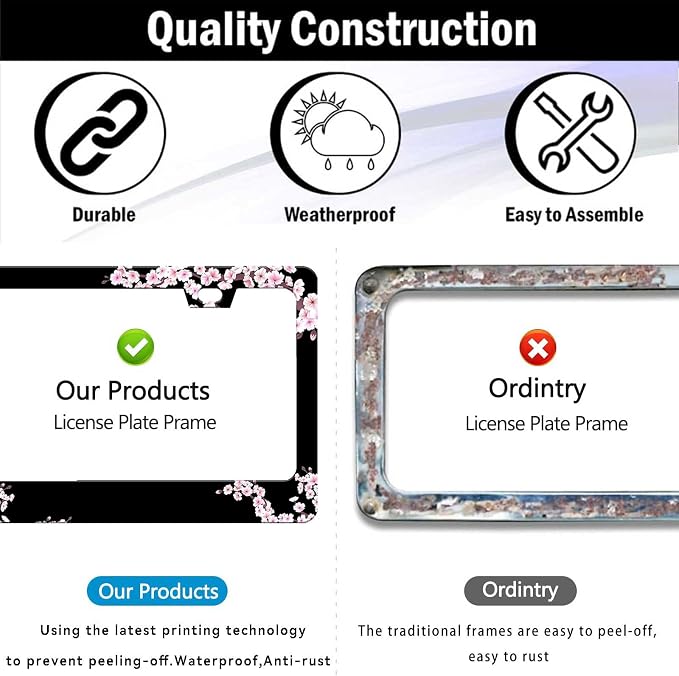 Cherry Blossom License Plate Frame-2 PCS Cherry Floral Flowers License Plate - Image 4
