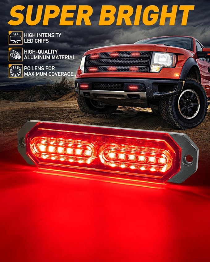 HLauto 1200T Emergency Strobe Grille Lights: 8pcs 12 LED Sync Feature Safety - Image 2