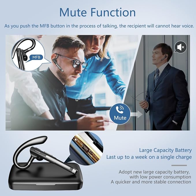 Bluetooth Headset, Wireless Bluetooth Earpiece - Image 4