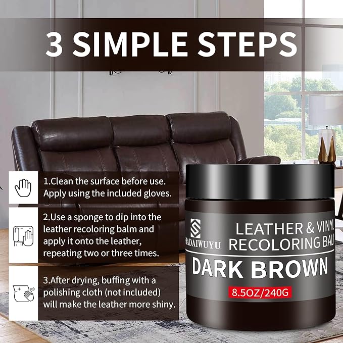 Leather Recoloring Balm, 8.5oz Leather Color Restorer, Dark Brown Leather - Image 4