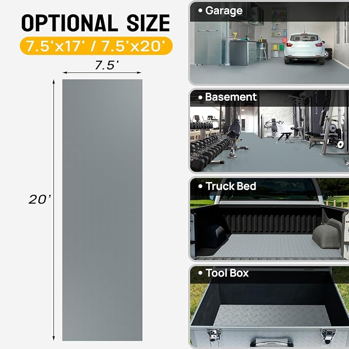 TUFFIOM 7.5 x 20 FT Garage Floor Mat, Thickened Diamond Plate PVC Garage Mats - Image 6