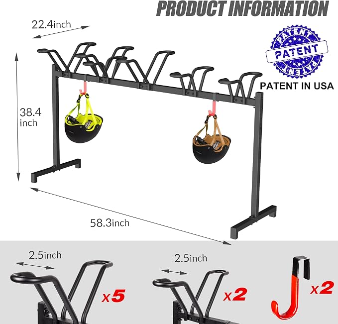 5 Bikes Floor Stand, Adjustable Bicycle Parking Rack - Image 9