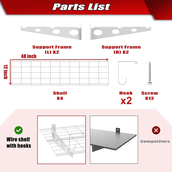 WALMANN 2 Pack Garage Wall Shelves, 2 x 4 ft/24 * 48 inch Wall Mounted Storage - Image 6