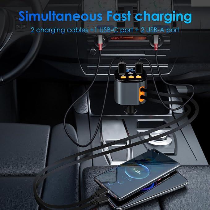 Retractable Car Charger, 5 in 1 Fast Car Phone Charger 90W, Handsfree Call - Image 2