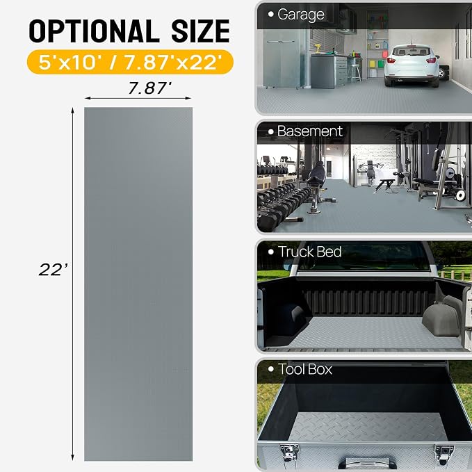 TUFFIOM 7'87'' x 22 FT Garage Floor Mat, Thickened Diamond Plate PVC Garage - Image 6