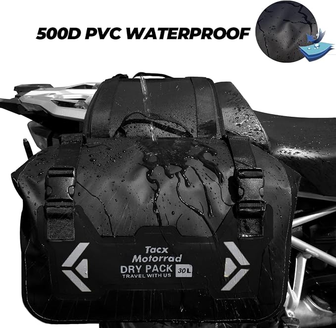 Motorcycle Saddle Bags Tail Bag, 30L Roll-top Waterproof Motor Detachable Side - Image 2
