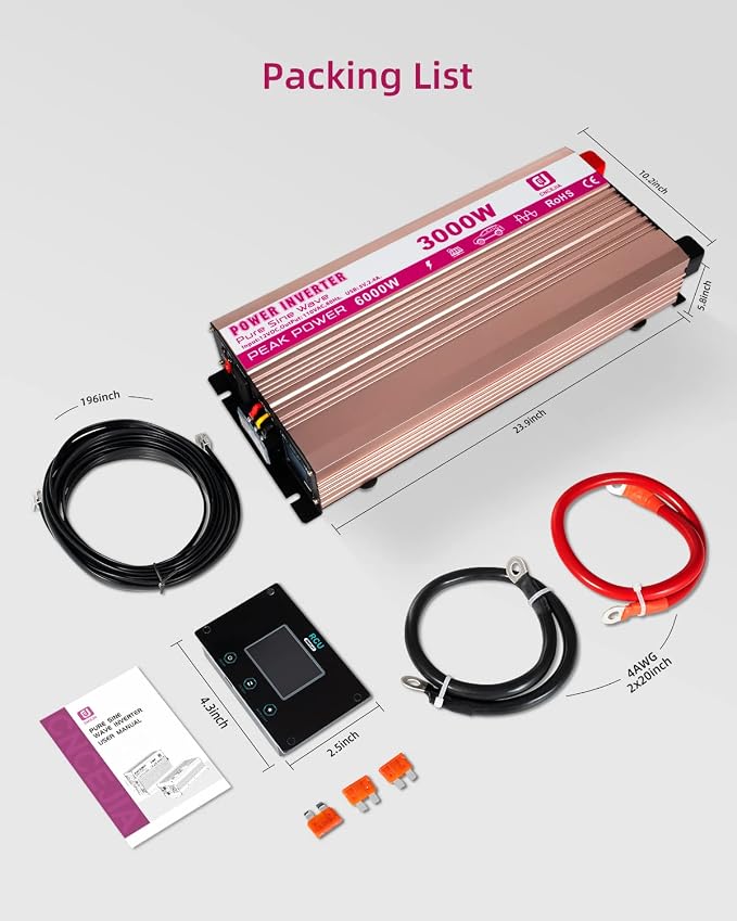 CEJIA Power Inverter 3000W Pure sine Wave ac car Inverter Peak 6000watt 12V DC - Image 9