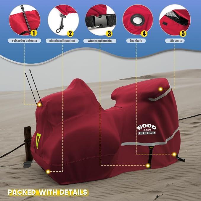 Rosefray Motorcycle Cover with Side+Top Box Heavy Duty 600D Waterproof - Image 5