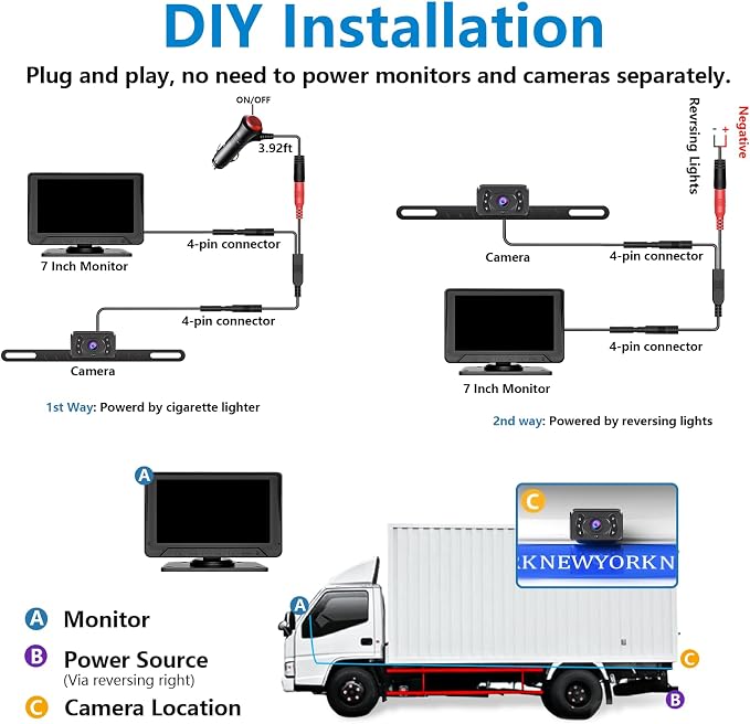 7inch Monitor with IP69 Waterproof Night Vision Backup Camera Easy to Install - Image 6