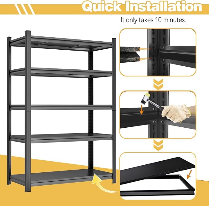 72" H Metal Garage Shelving Unit 3500LBS Metal Storage Shelves 5 Tier - Image 4
