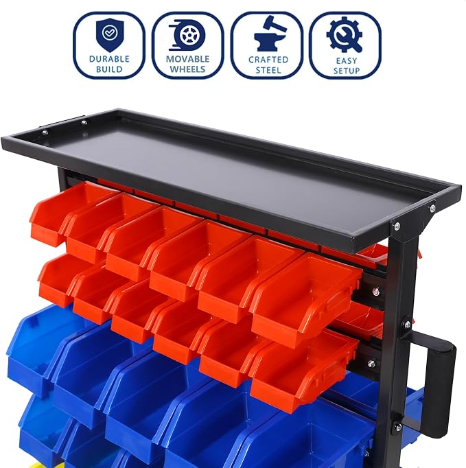 60 Parts Bin Rack Garage Storage Unit 6 Tiers System Steel Shelf - Image 4