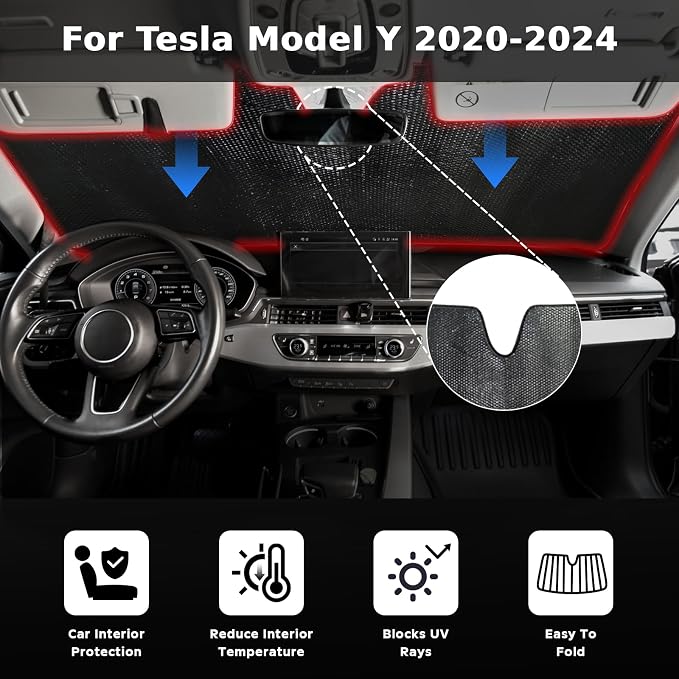 Windshield Sun Shade for Tesla Model Y 2020-2024 - Image 2