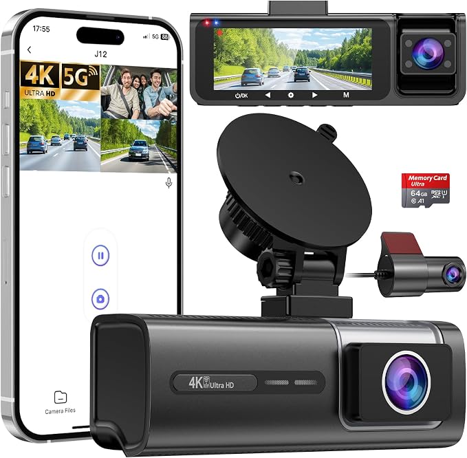 3 Channel 5G WiFi Dash Cam, 4K+1080P+1080P Dash Cam Front and Rear Inside by CaptureEveryRoadMoment