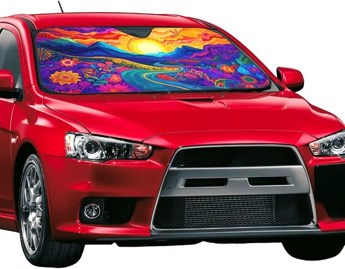 Abstract Flower Sunrise Car Sun Shade Windshield Sunshade Foldable Front Window - Image 2