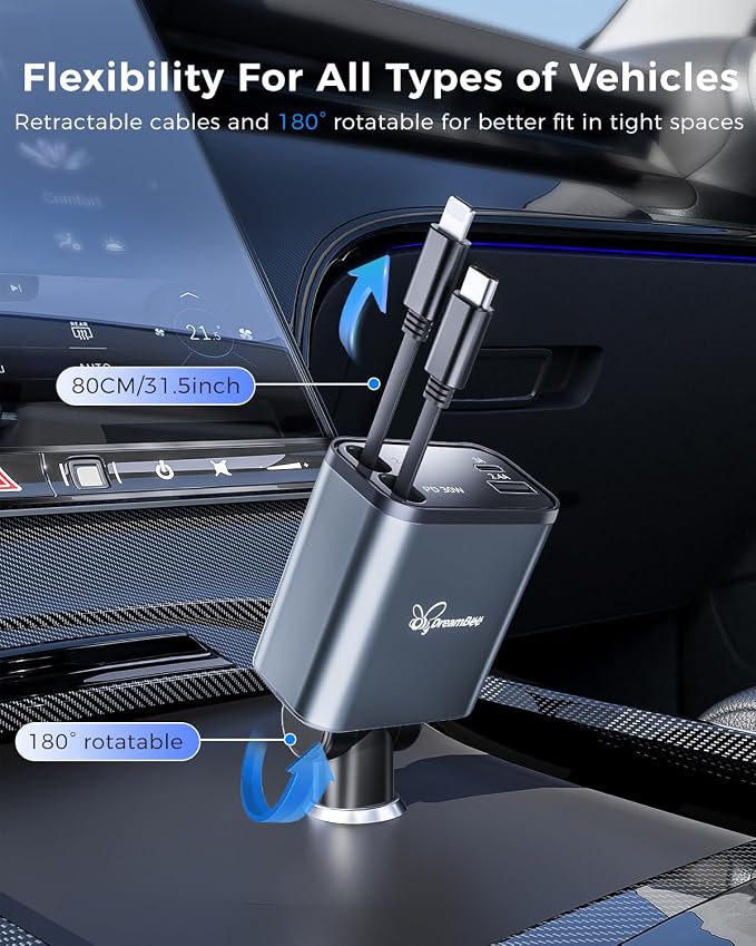 Retractable 70W USB Car Charger Adapter, 4 in 1 Fast Phone Charger, 2 - Image 7