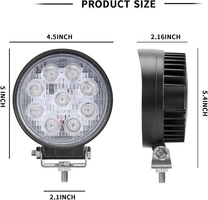 27W Spot Amber Yellow Round Work LED Light Fog Offroad Off Road Lights Driving - Image 2