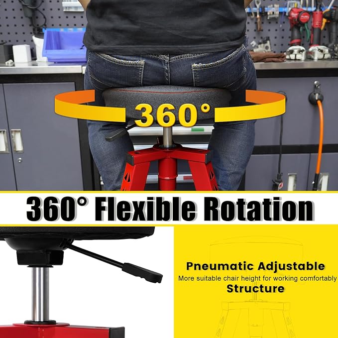 Adjustable Tall Shop Stool, Mechanic Garage Bar Stool Chair, Work Metal Chair - Image 4
