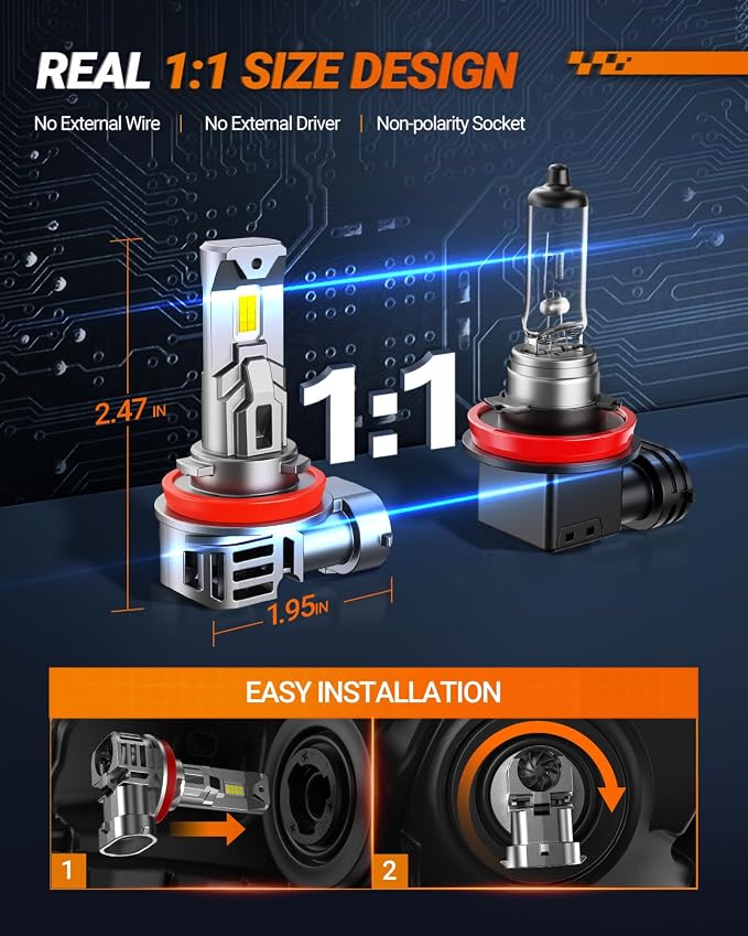 SEALIGHT /H9/H16 Bulbs, 30000LM 6500K Cool White H8 Fog Bulbs, 1:1 Mini - Image 4