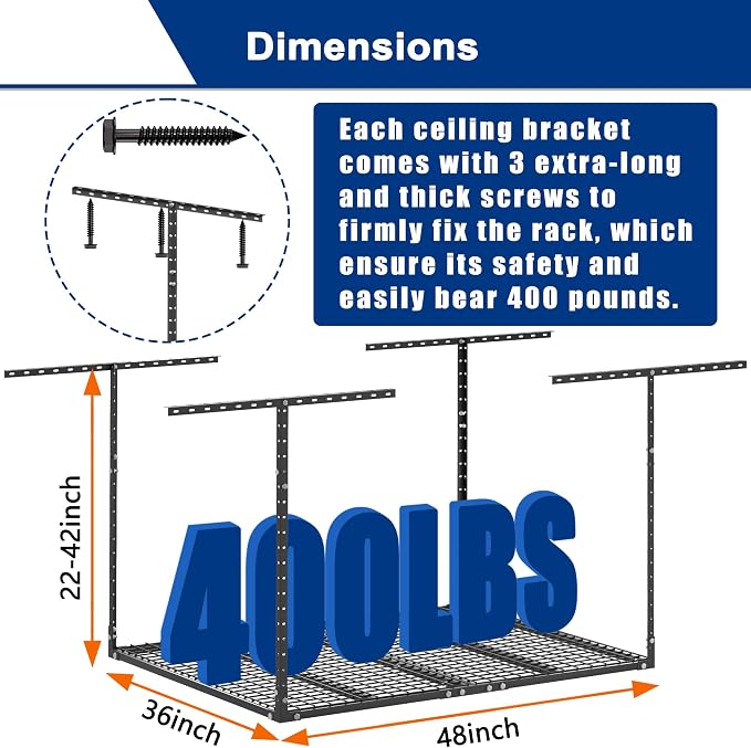 GIOTORENT 3x4FT Heavy Duty Overhead Garage Storage Rack - Image 4