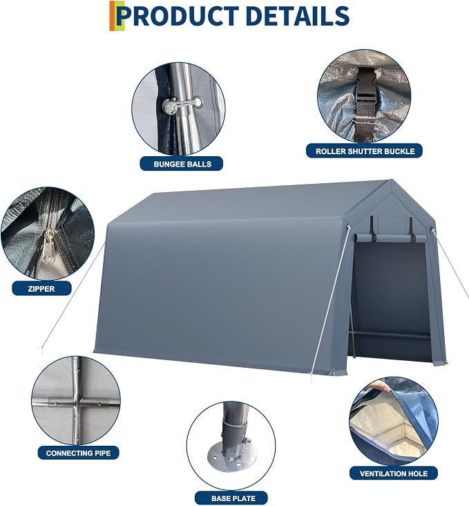 10x15FT Outdoor Storage Shed, Portable Carport - Image 9