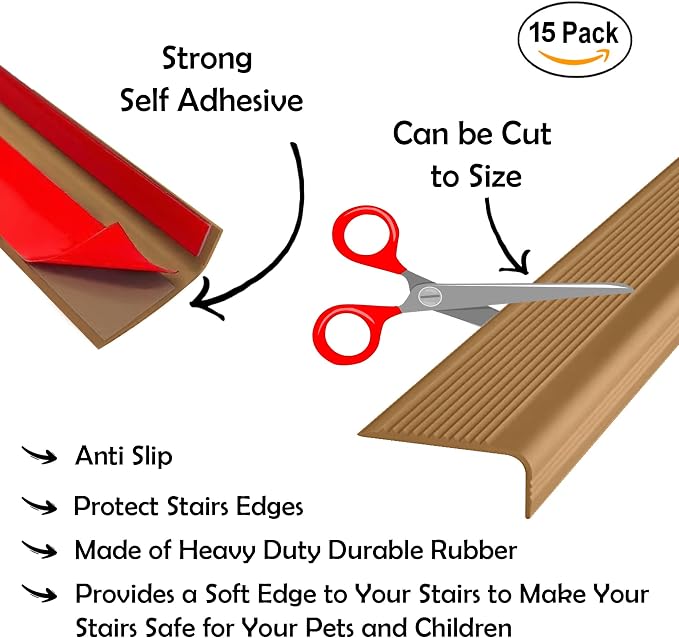 Rubber Bond Stair Edge Protector 36x2x1 inch Anti-Slip Stair Corner Trim Rubber - Image 2
