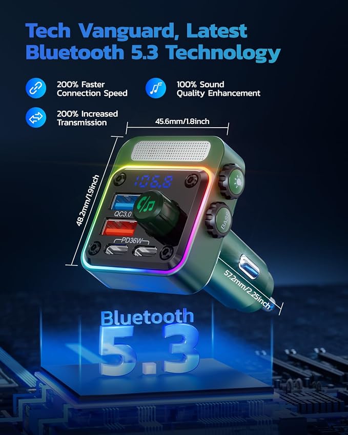 Nulaxy 54W Bluetooth 5.3 Car Adapter - Image 3