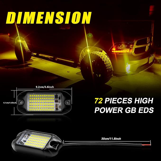 Nicoko 4Pods Pure Yellow 72 LEDs SMD Chips 72w High Power Rock Lights Super - Image 2