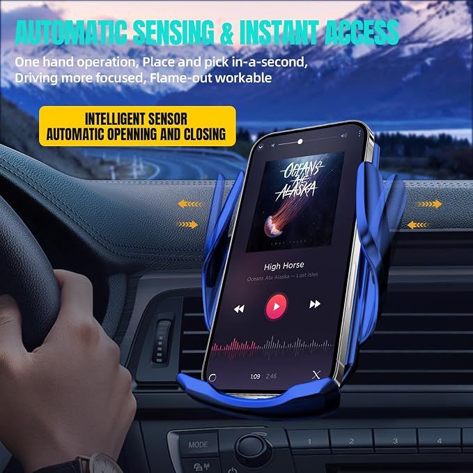 Wireless Car Charger, MAX 15W Fast Charging Auto Clamping, Sensing Phone Holder - Image 3