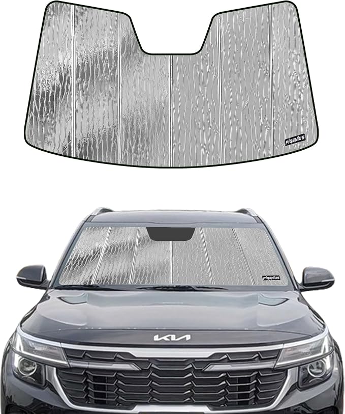 Windshield Sun Shade for Kia Seltos 2020-2024, Front Window Sunshade Shield by Pigenius