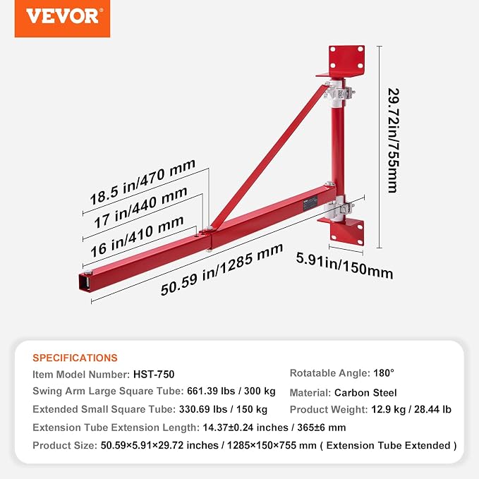 VEVOR Wall Mount Jib Crane, 660 lbs Max Load Capacity Electric Scaffolding Lift - Image 7