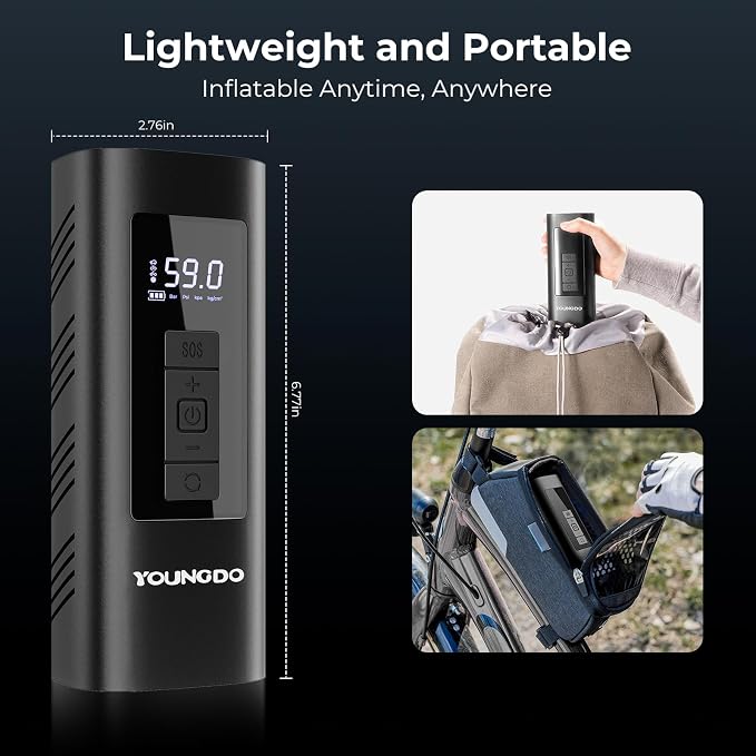 YOUNGDO Tire Inflator Portable Air Compressor, 150 PSI & 6000mAh, Tire Inflator - Image 6