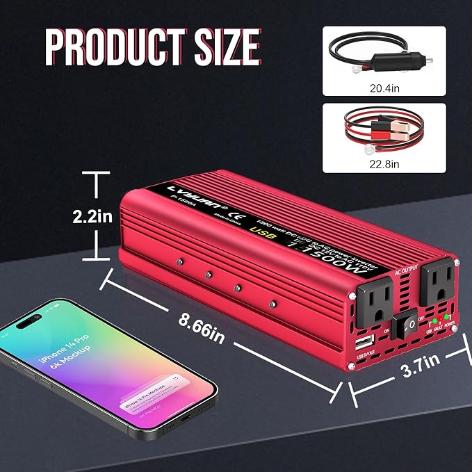 1000W Power Inverter 12V DC to 110V AC Car Plug Adapter Outlet Converter - Image 6