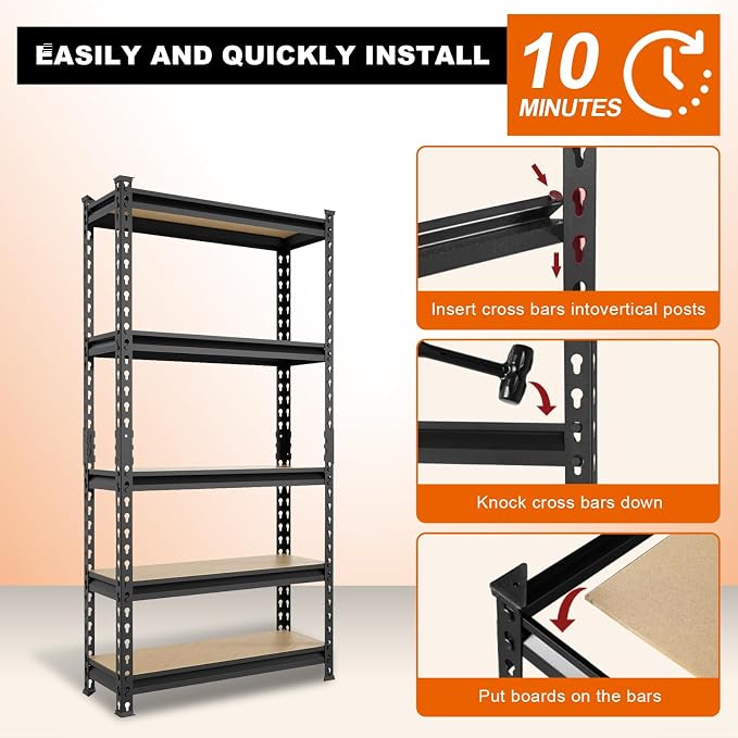 BIG RED Storage Shelving Unit, 5-Tier Adjustable, Heavy Duty Metal Garage - Image 4