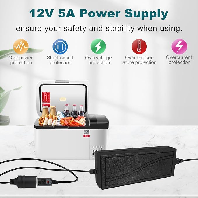 inShareplus 12V 5A 60W AC to DC Converter, 12 Volt Cigarette Lighter Adapter - Image 2