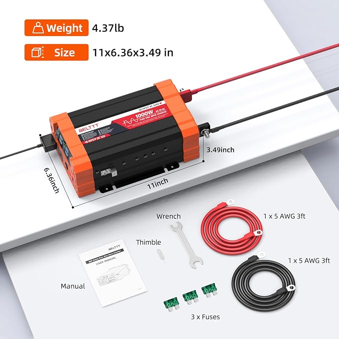 BELTTT 1000Watt Pure Sine Wave Inverter 12V DC to 120V AC - Image 6