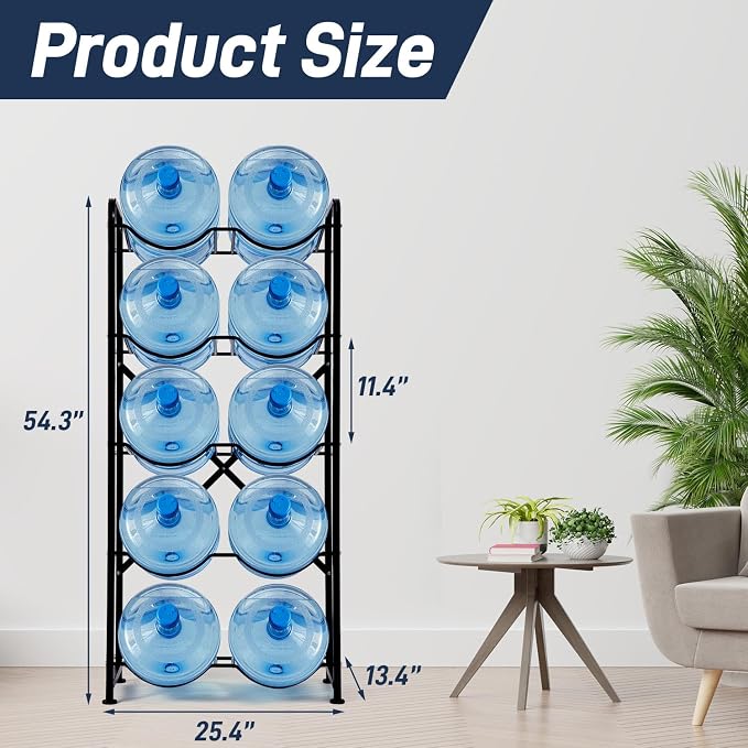 5 Gallon Water Jug Holder, 5-Tier Reinforced Carbon Steel Bottle Storage Rack - Image 3