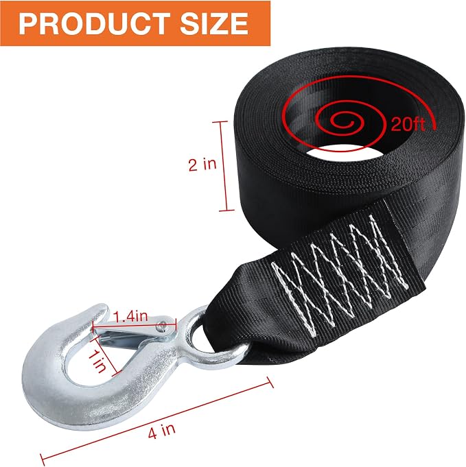 Boat Winch Strap with Safety Snap Hook 2" x 20 Ft - Image 2