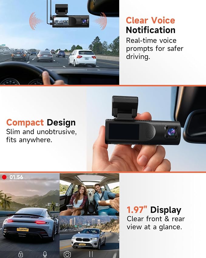 3 Channel Dash Cam, Dash Camera 2.5K Front and Dual 1080P Inside/Rear - Image 6