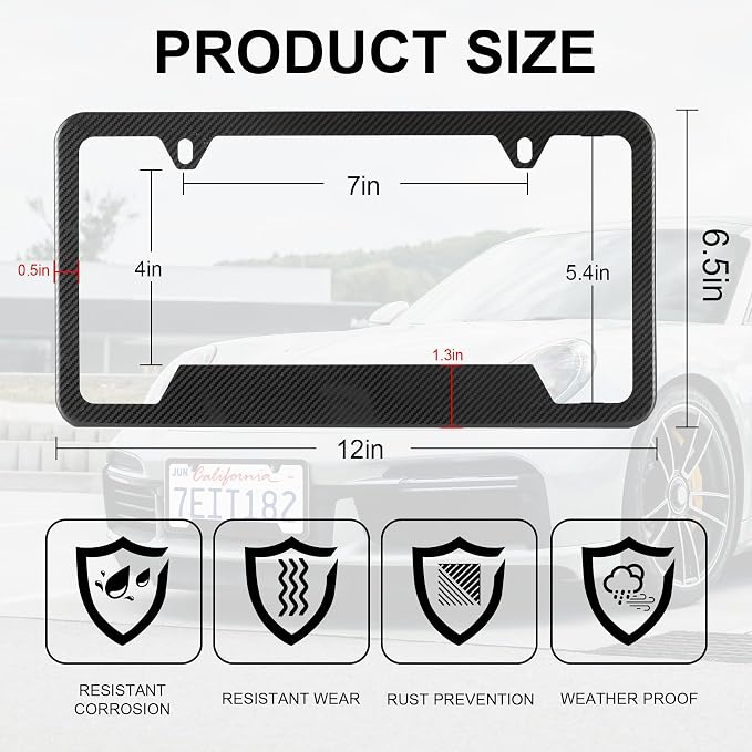 LivTee Carbon Fiber License Plate Frames, 2 Holes Stainless Steel License Plate - Image 3