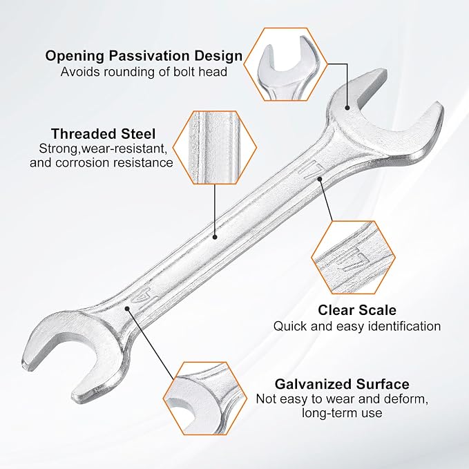 HARFINGTON 5pcs Double Open End Wrench 14mm x 17mm Metric 15 Degree Offset - Image 4