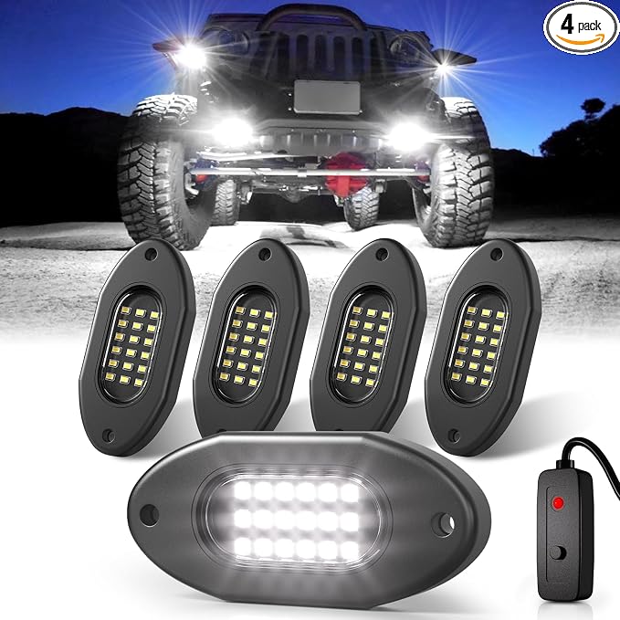 Honalia Pure White Rock Lights 4 Pods, 6000K White LED Rock Lights Kits by Honalia