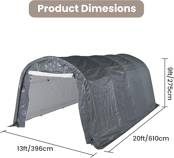SUNBURY Carport, Round Portable Garage, Outdoor 13x20 ft Heavy Duty Carport - Image 2