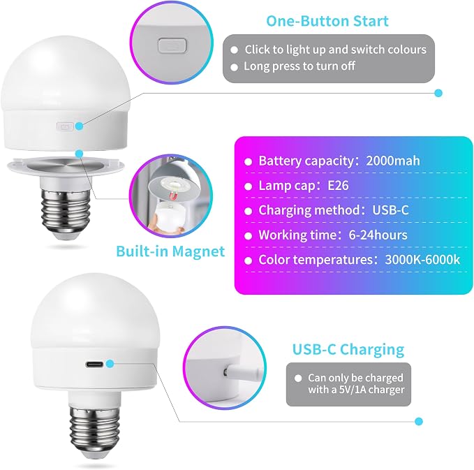HISTAR Tent Lights for Camping 2000mah, Rechargeable Light Bulbs - Image 3