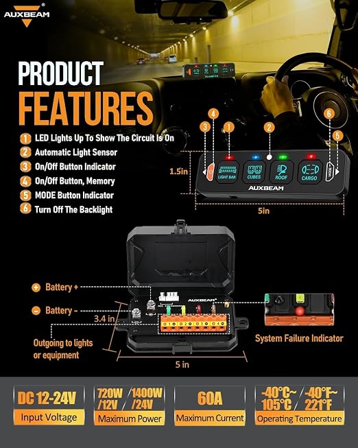 Auxbeam 4 Gang Slim Switch Panel Bluetooth RGB AS-400 - Image 7